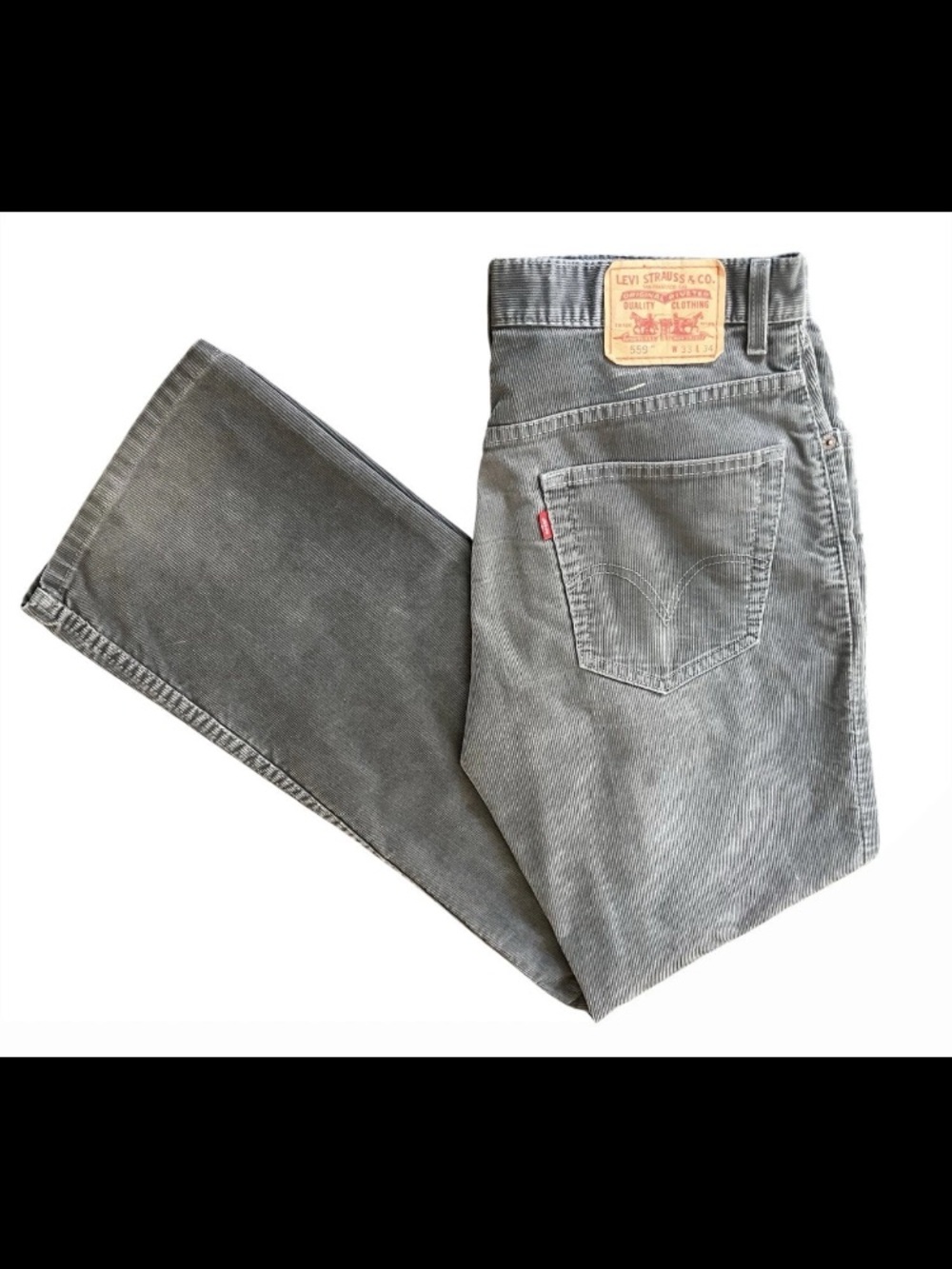 Levis Pants Men 33x34 (33x33) Gray 559 Corduroy Relaxed Straight Baggy Y2K